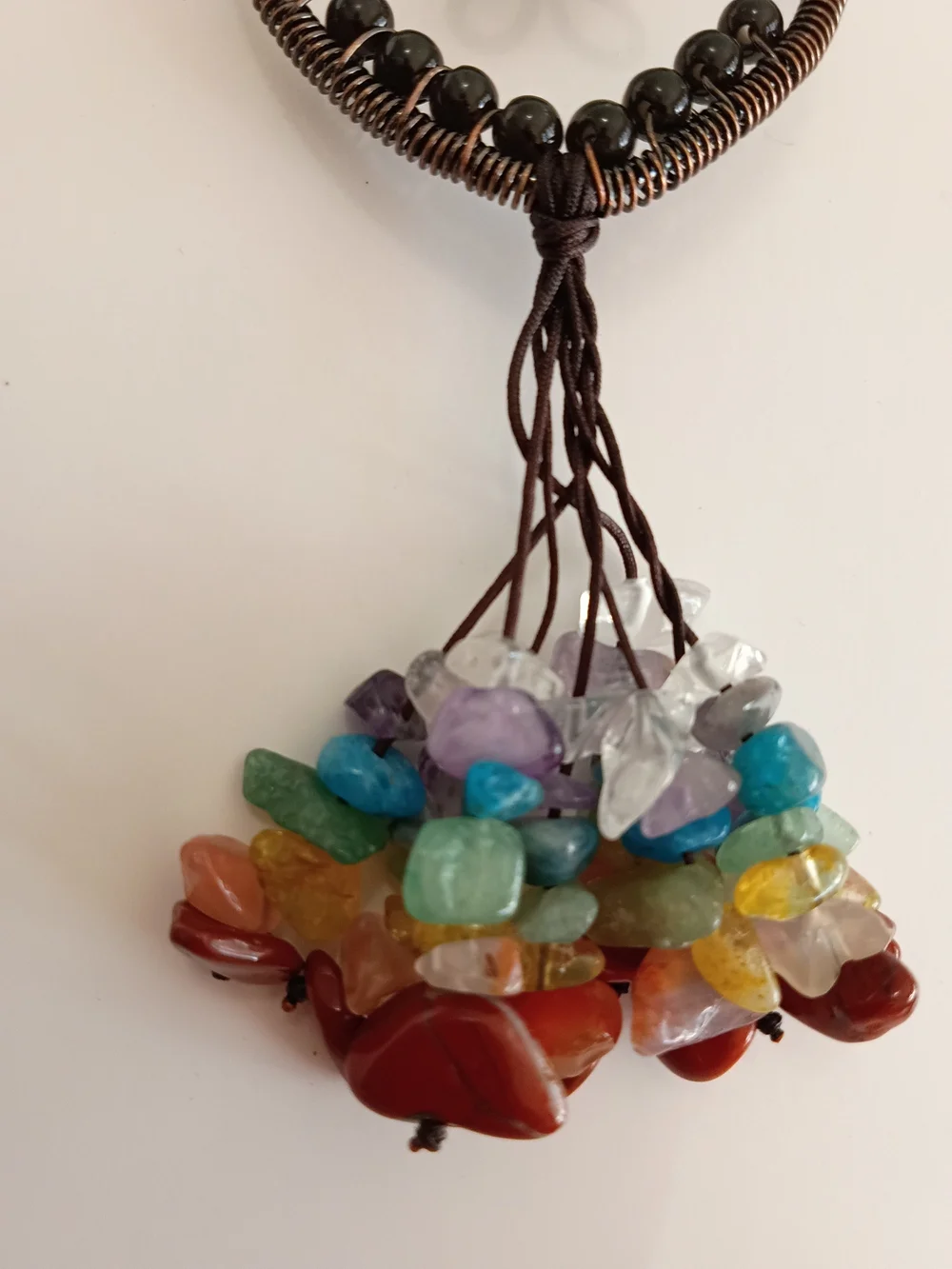 Handcrafted Multi-Color Beaded Heart & Owl Hanging Chakra Multi Gemstone